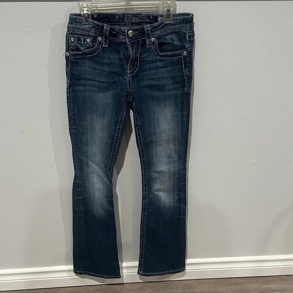 Miss Me Blue Boot Cut Jeans with Embellished Pocket - Picture 4 of 7